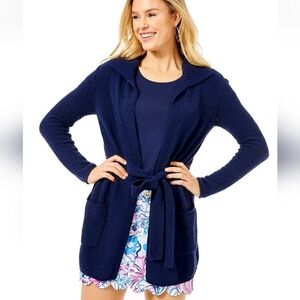 Lilly Pulitzer Women's True Navy Front Open Beckley Cardigan With Belt (S)